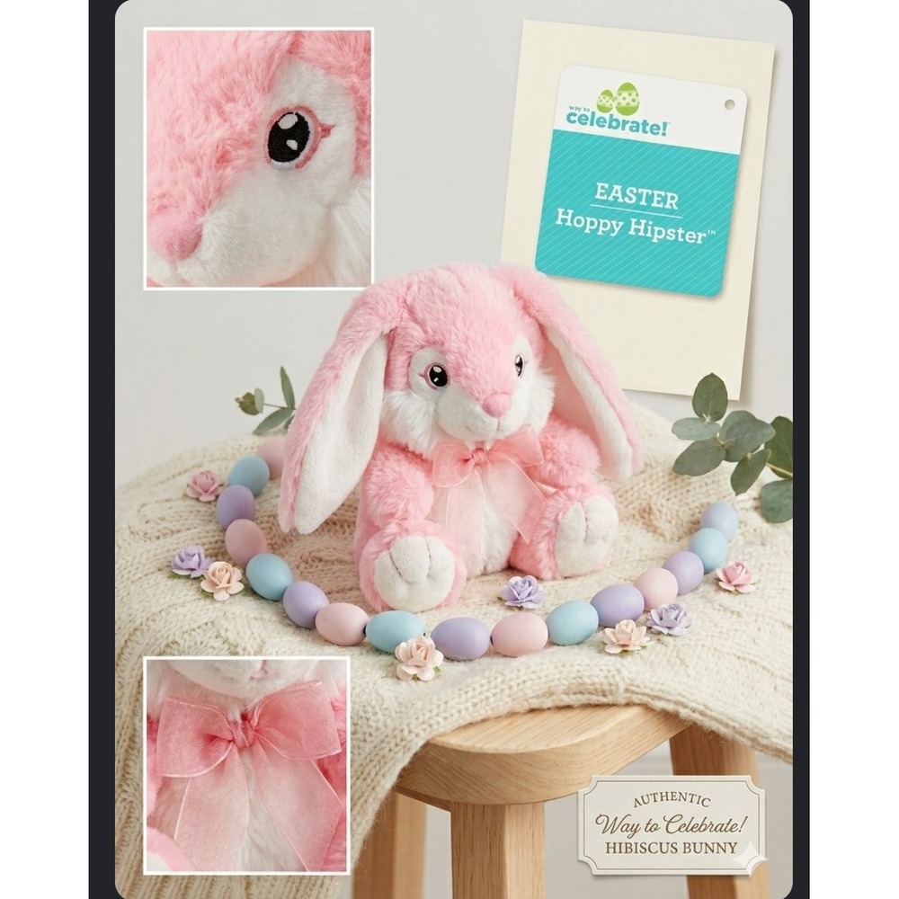 Way to Celebrate Easter Hoppy Hipster Hibiscus Bunny Pink White Plush Toy